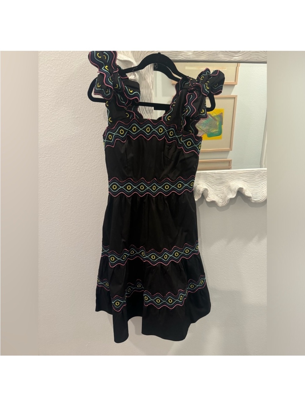 Celia B Black Embroidered Ruffle-Shoulder Mini Dress - Picture 3 of 5